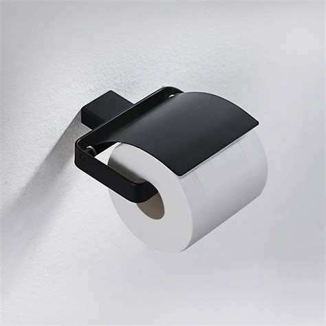 Tierney Contemporary Matte Black Wall Mounted Toilet Paper Holder with Cover-Homary