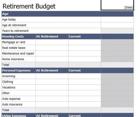 Retirement Budget Worksheet | Retirement Budget Template