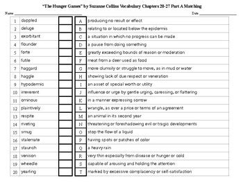 “The Hunger Games﻿” Vocabulary Chapters 20-27 Matching Part A by BAC ...