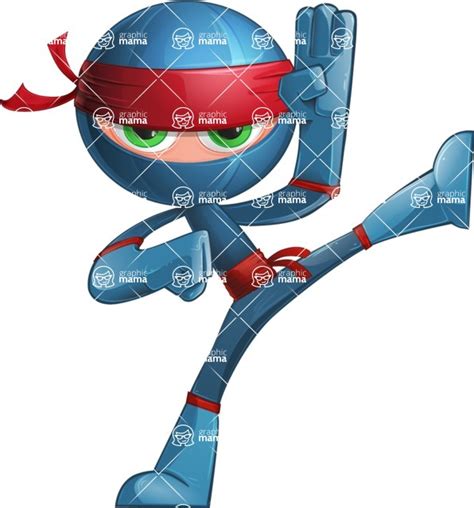 Cool Ninja Cartoon Vector Character / Kick 3 | GraphicMama