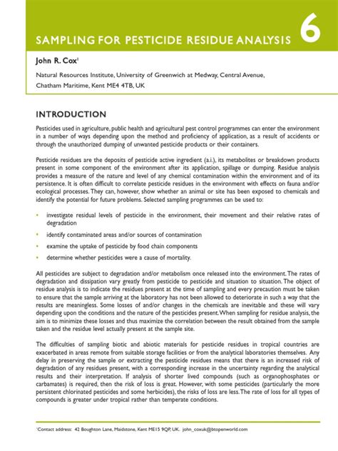 Sampling For Pesticide Residue Analysis | PDF | Pesticide | Soil