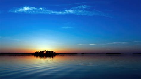 Sunset Wallpaper 4K, Island, Seascape, Blue Sky