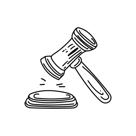 A symbol of law and justice, a hand-drawn sketch-style doodle. The gavel in court. Justice ...