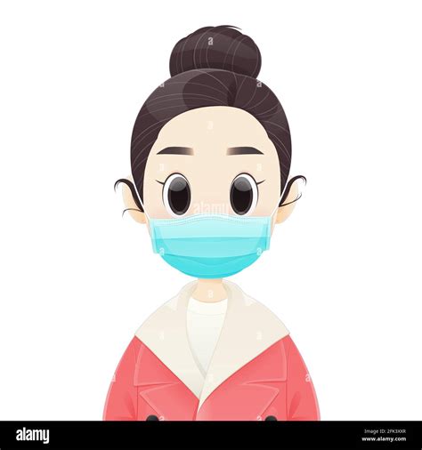 Cartoon korean women wearing medical face mask to protect against coronavirus or COVID-19 ...