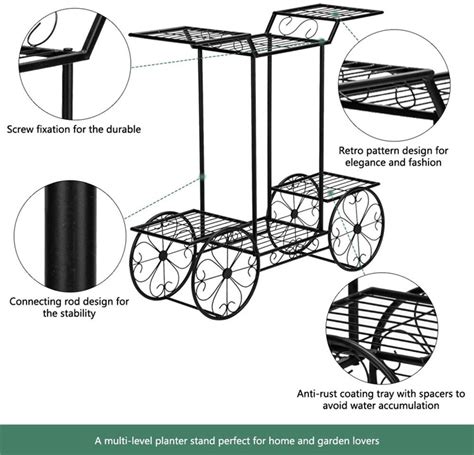 Metal Plant Shelves Garden Iron Rack Flower Pot Stand,3 Blocks Displaying Blade Shape Black ...