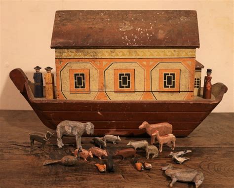 Folk Art Wooden Toy Noah's Ark, German Circa 1875