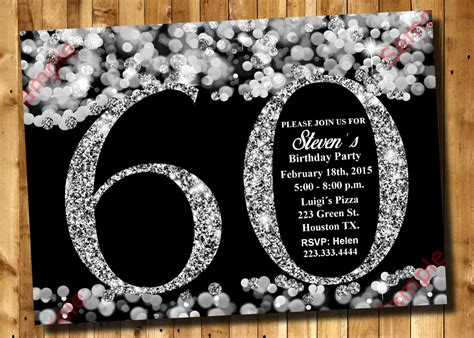 60 Th Birthday Invitation Luxury 60th Birthday Invitation Silver Glitter Invitati… | 60th ...