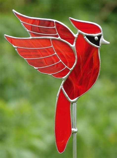 Stained Glass Cardinal Garden Stake