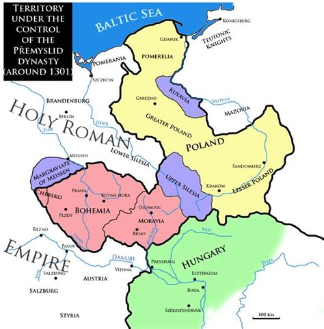 Territory under the control of the Přemyslids, circa. 1301 | Kingdom of bohemia, Bohemia ...