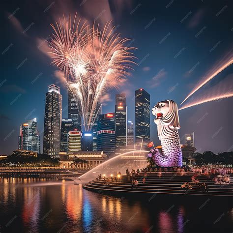 Premium AI Image | illustration of singapore city skyline fireworks ...