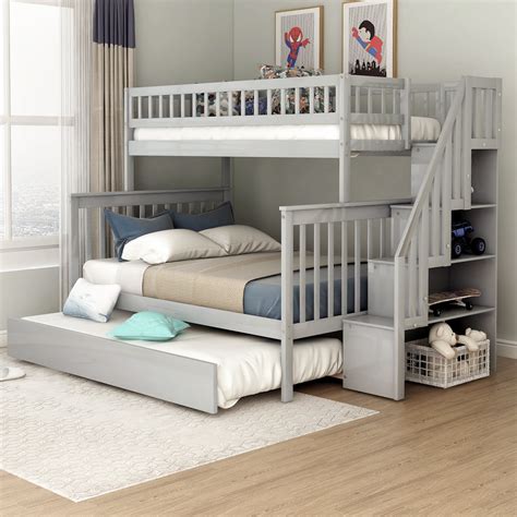 EUROCO Twin Over Full Bunk Bed with Trundle and Stairs for Kids, Multiple Colors - Walmart.com ...