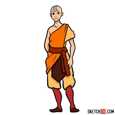 How to draw Avatar Aang in full growth - SketchOk - step-by-step drawing tutorials