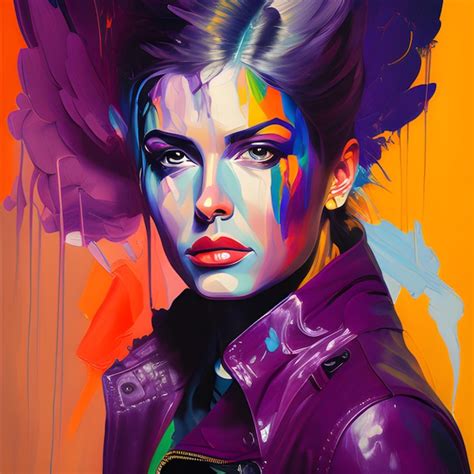 Premium AI Image | A painting of a woman with a purple jacket and purple hair.