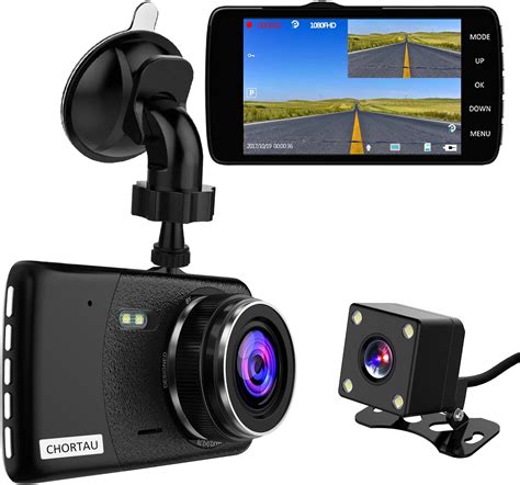 CHORTAU Caméra de Voiture Full HD 1080P 170° Écran de 4 Pouces, Livrée avec Caméra Avant et ...