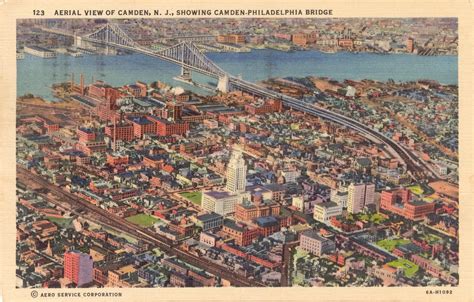 Aerial View of Camden, NJ Showing Camden-Philadelphia Bridge 1938 (Copy ...