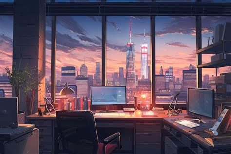 Anime Style Office Interior Creative and Colorful Workplace Illustration | Premium AI-generated ...