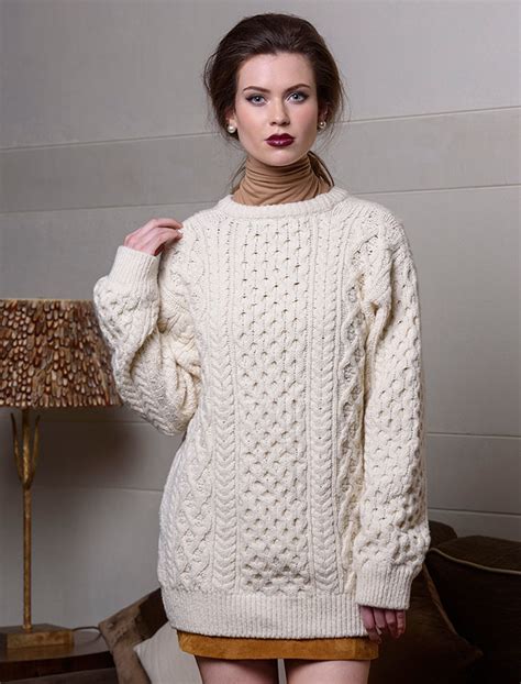 Women's Oversized Wool Cashmere Aran Sweater | Irish sweaters women ...