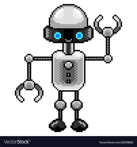 Pixel small robot detailed isolated Royalty Free Vector