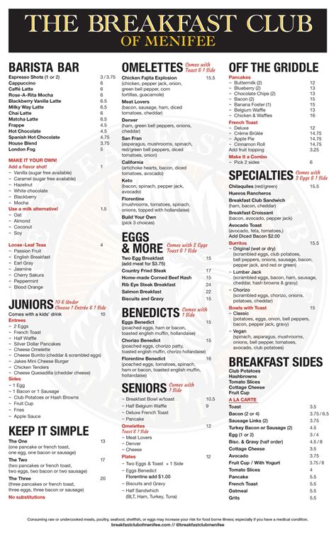 Menu | The Breakfast Club of Menifee