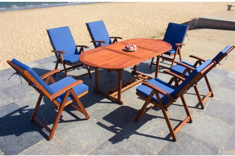 IPRO Solid Wood Outdoor Set Vanamo Set with Blue Cushions