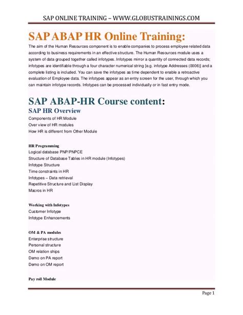 SAP ABAP HR | SAP ABAP Online training from Globustrainings