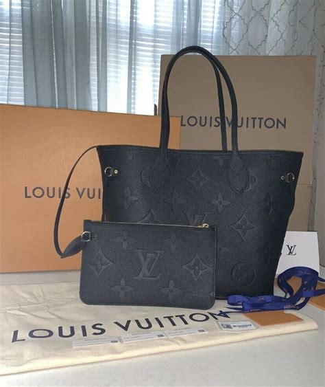 Louis Vuitton Authentic Empreinte Black Neverfull MM Giant Monogram Bag ...