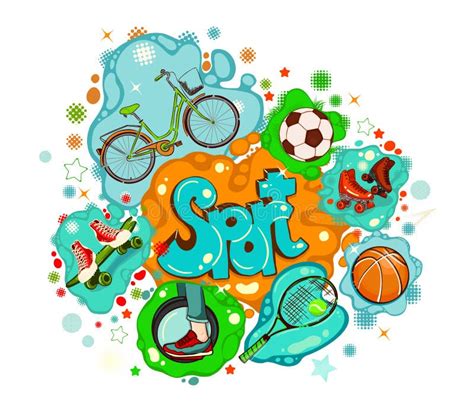 Sports Text and Sports Equipment Set. Graffiti. Vector Illustration Stock Vector - Illustration ...