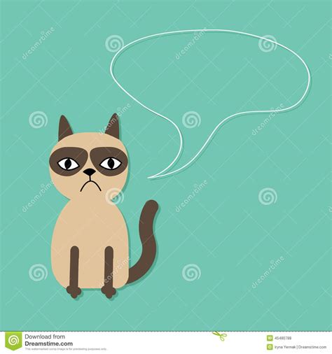 Cute Sad Grumpy Siamese Cat and Speech Bubble in Flat Design Style Stock Vector - Illustration ...
