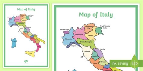 Regions of Italy Map (in Italian) | Twinkl Display Resource