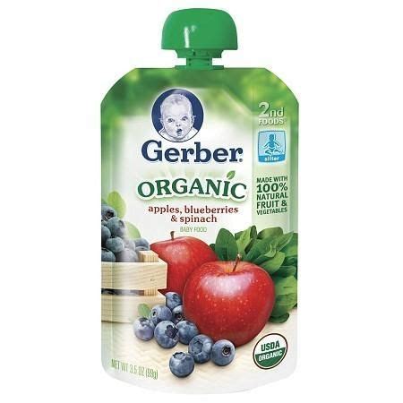 Gerber 2nd Foods Organic Baby Food Pouch Apples Blueberries & Spinach - 3.5 oz. Organic Fruit ...