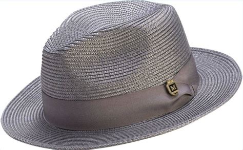 Montique H-42 Mens Straw Fedora Hat Grey - Abby Fashions