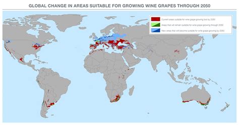 Predicted shift in areas suitable for growing wine grapes. [1600×836] | Wine map, Map, What is ...