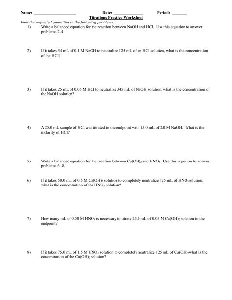 Titration And Neutralization Worksheet | TUTORE.ORG - Master of Documents