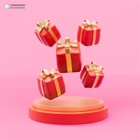 Free PSD | Gift box with gold ribbon on podium icon 3d render illustration
