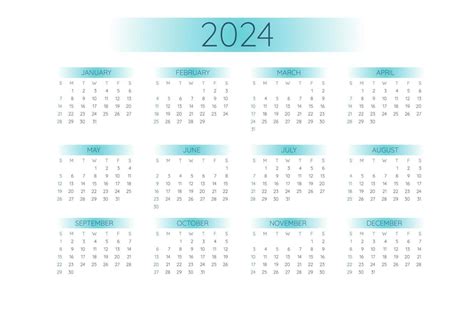 2024 pocket calendar template in strict minimalistic style with mint color gradient elements ...