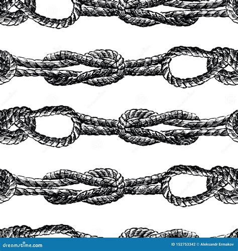 Seamless Background of Sketches of Rigging Rope Tied in Knots Stock ...