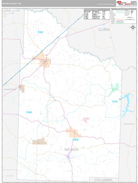 Nevada County, AR Wall Map Premium Style by MarketMAPS - MapSales