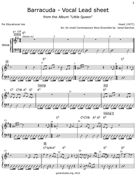 Barracuda - Vocal Lead sheet - Sheet music for Piano