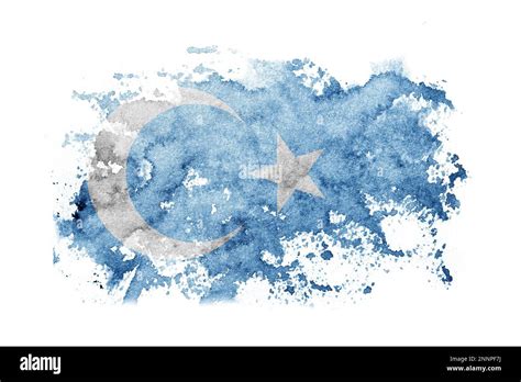 East Turkestan, Uyghurs, Uyghur flag background painted on white paper ...