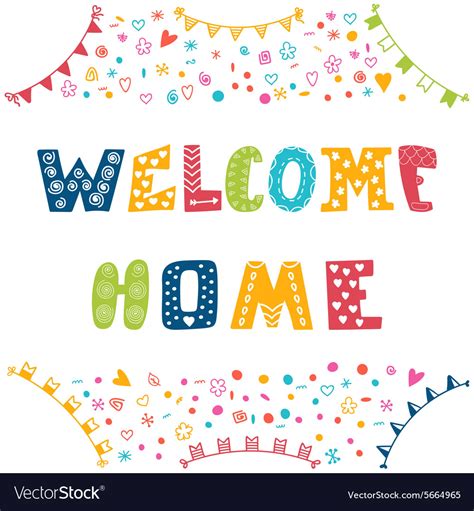 Welcome home text with colorful design elements Vector Image