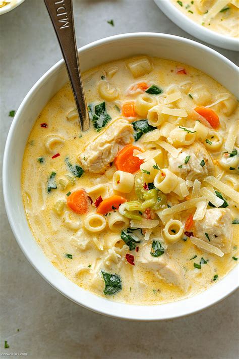 Creamy Chicken Pasta Soup Recipe with carrot and Spinach – Best Chicken ...