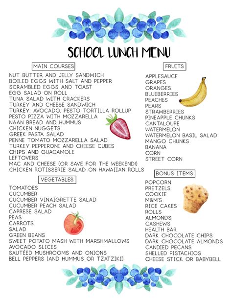 School Packed Lunch Menu - FREE PRINTABLE! | Lunch menu, School lunch menu, Lunch