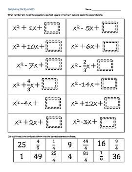 Completing the Square~Perfect Square Trinomial~Differentiation~5 Activities