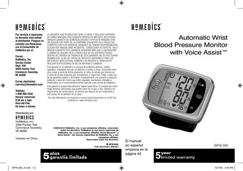 Homedics Blood Pressure Monitor Automatic Wrist With Voice Assist Users ...