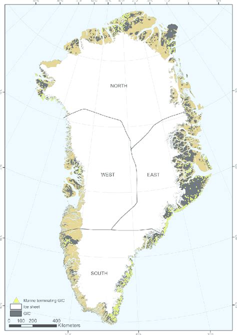 Fig. A2. Location map of all marine terminating glaciers in Greenland ...