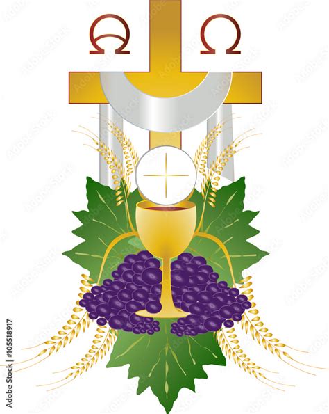 Eucharist symbol of bread and wine, chalice and host, with wheat ears ...