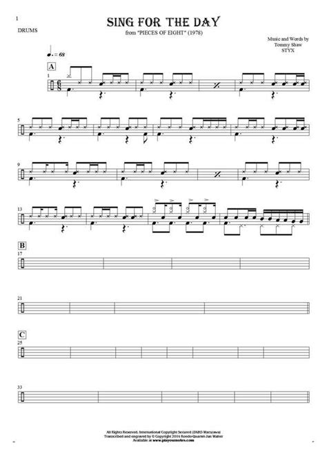 Sing for the Day - Notes for drum kit | PlayYourNotes