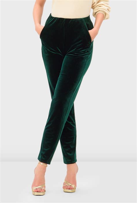 Shop Stretch velvet tapered-leg pants | eShakti