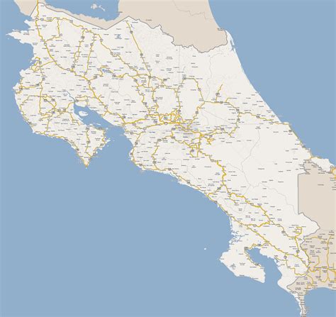 Large road map of Costa Rica with all cities. Costa Rica large road map ...