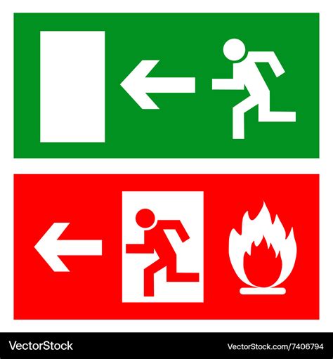 Emergency fire exit door and exit door sign with Vector Image